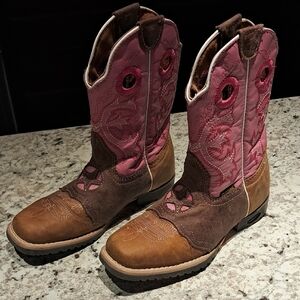 El General Tan and Pink Leather Western Boots LIKE NEW!